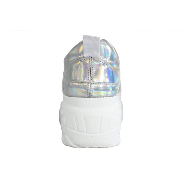 Lucky Step Women's Hologram Silver Platform Dad Casual Lace Up Walking Sneakers - Picture 8 of 9